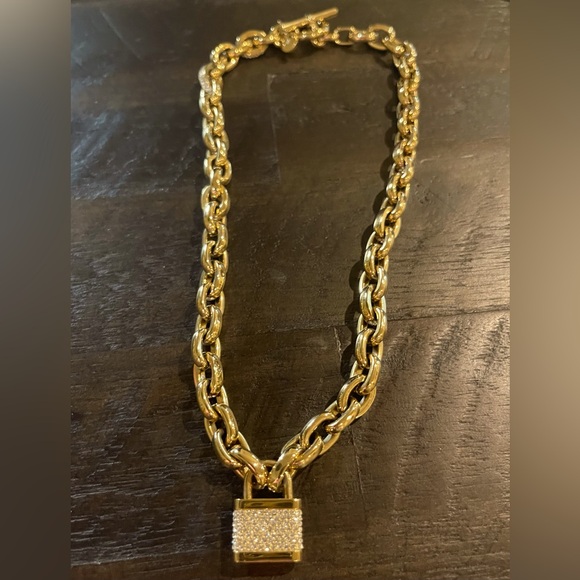 Michael Kors Jewelry - Vintage Michael Kors paved lock chain necklace